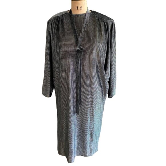 Vintage Dresses & Skirts - Vintage Miss Renfrew silver metallic shimmery tunic midi dress with belt